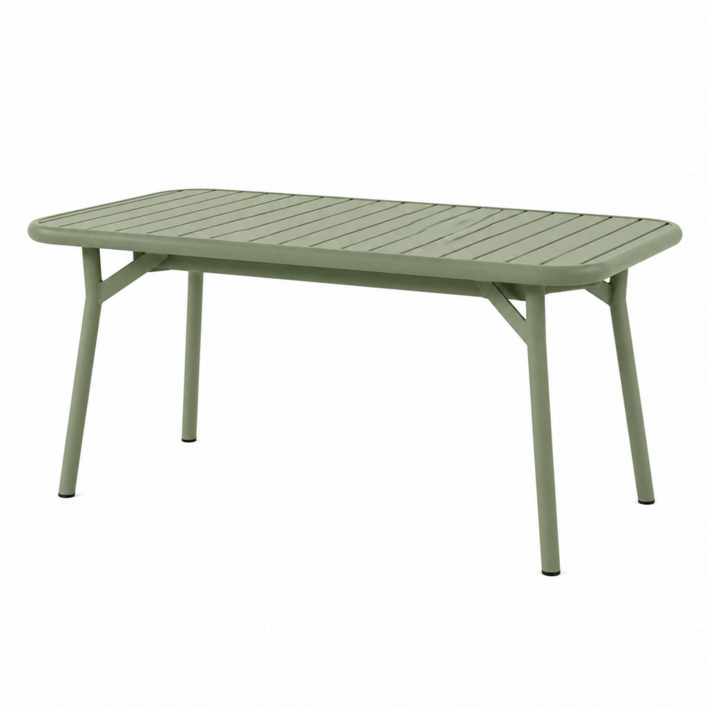 Table de jardin rectangulaire vert sauge en aluminium 160 x 90 x 75 cm