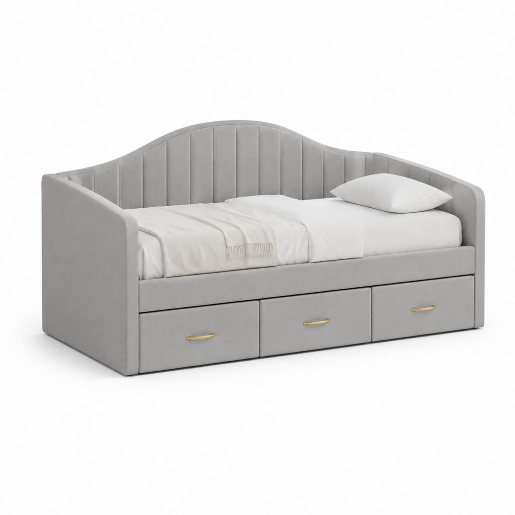 Lit banquette avec rangement rectangulaire gris en velours polyester 90 x 190 cm