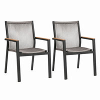 Lot de 2 chaises de jardin avec accoudoirs noir et gris en aluminium et corde polyester 57 x 60 x 88 cm