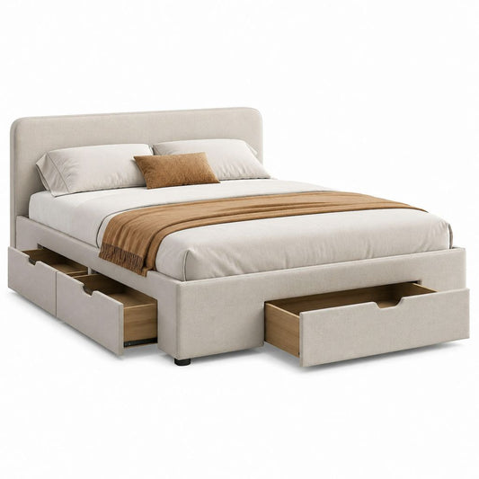 Lit double avec rangement beige en polyester 160 x 200 cm