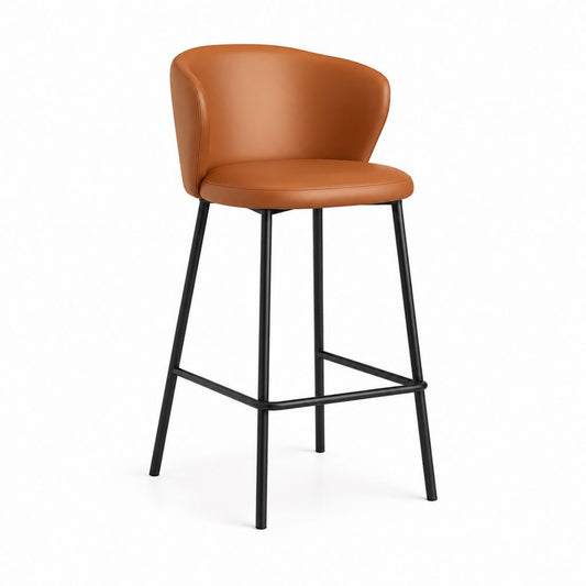 Tabouret de bar marron en similicuir PU avec dossier et piètement acier noir 100 x 50 x 52 cm