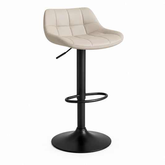 Tabouret de bar réglable beige en similicuir PU pied acier noir 49 x 50 x 95-116 cm