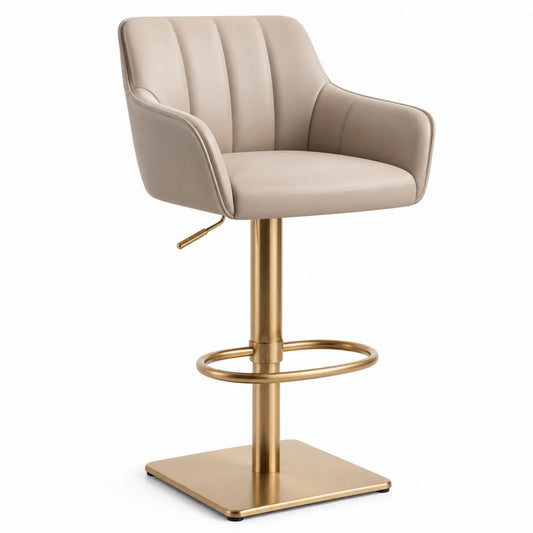 Tabouret de bar réglable beige en polyuréthane avec piètement acier doré 50 x 54 x 96-116 cm