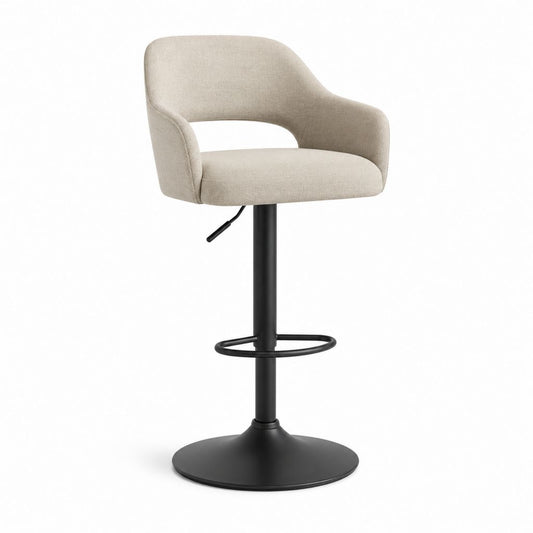 Tabouret de bar réglable pivotant beige en polyester avec accoudoirs 55 x 53 x 88-109 cm