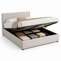 Lit coffre double beige en polyester rectangulaire 160 x 200 cm