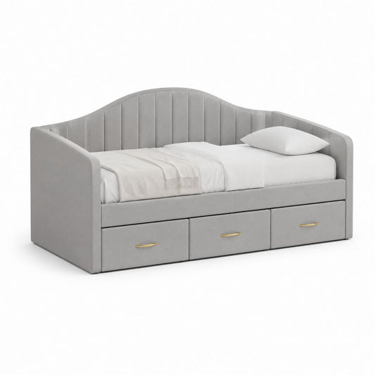 Lit banquette avec rangement rectangulaire gris en velours polyester 90 x 190 cm