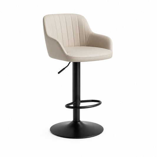 Tabouret de bar pivotant réglable beige en cuir synthétique PU avec piètement acier noir 50 x 54 x 90-112 cm