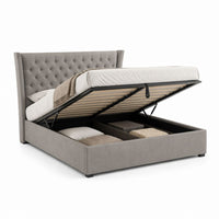Lit coffre 160 x 200 cm gris en velours polyester avec tête de lit capitonnée