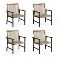 Lot de 4 fauteuils de jardin avec accoudoirs beige et noir en acier et corde polypropylène 57 x 60 x 83 cm