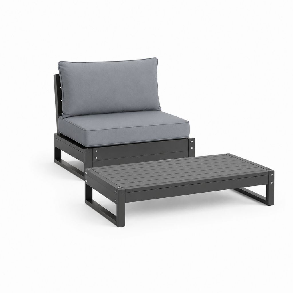 Chaise longue de jardin 1 place gris anthracite en aluminium avec coussins 196 x 68 x 78 cm