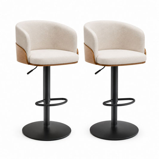 Lot de 2 tabourets de bar pivotants beige en polyester et contreplaqué 50 x 54 x 90-111 cm